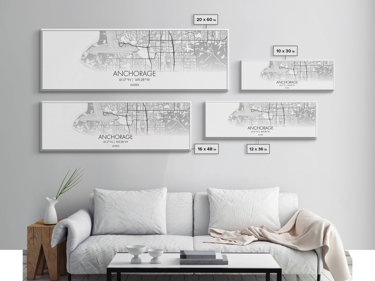 Panoramic Anchorage City Map, Alaska Art, Map Print, Minimalist Wall Art, Canvas Art, Housewarming Gift, Street Map Art, Closing Gift