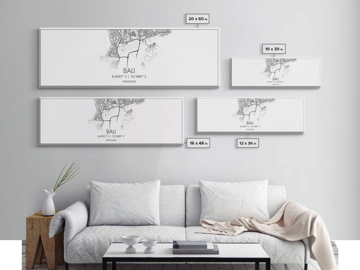 Panoramic Bali City Map, Indonesia Art, Map Print, Minimalist Wall Art, Canvas Art, Housewarming Gift, Street Map Art, Closing Gift