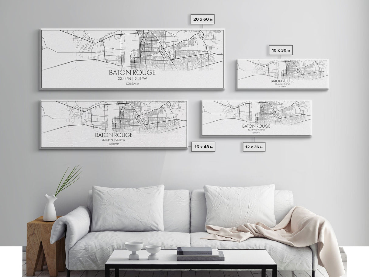 Panoramic Baton Rouge City Map, Louisiana Art, Map Print, Minimalist Wall Art, Canvas Art, Housewarming Gift, Street Map Art, Closing Gift