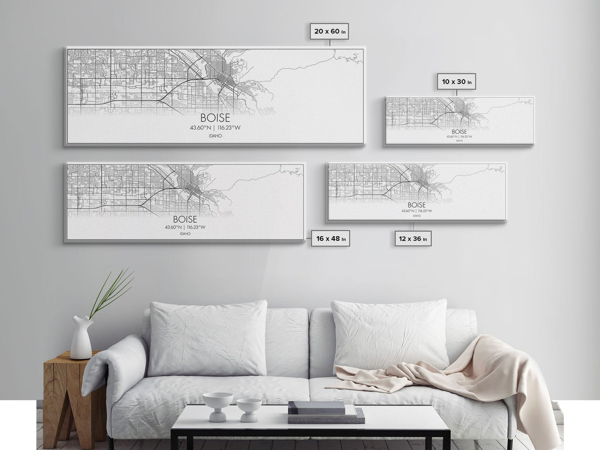 Panoramic Boise City Map, Idaho Art, Map Print, Minimalist Wall Art, Canvas Art, Housewarming Gift, Street Map Art, Closing Gift