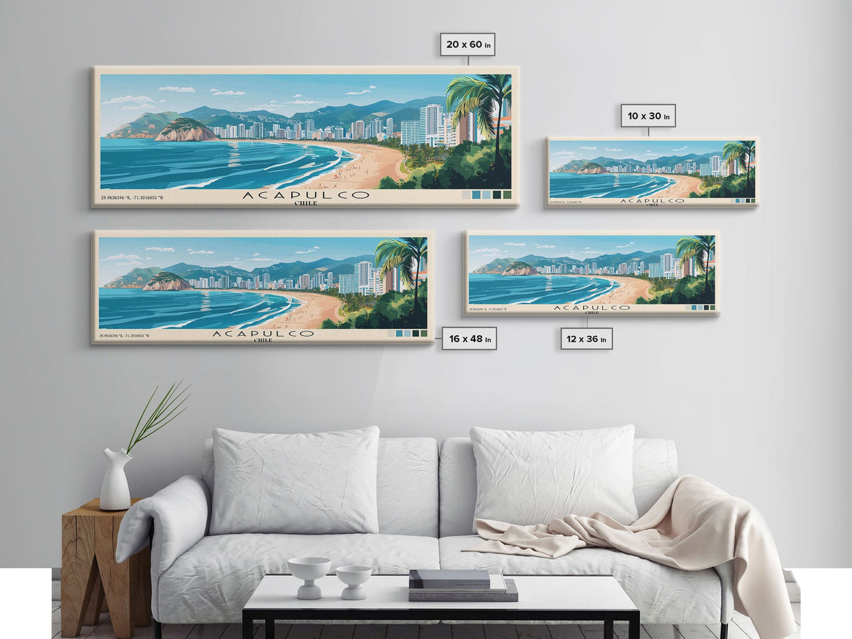 Acapulco, Chile Panoramic Beach Print, Vacation Gift, Chile Wall Art, Beach Painting, Beach Decor, Beach Painting