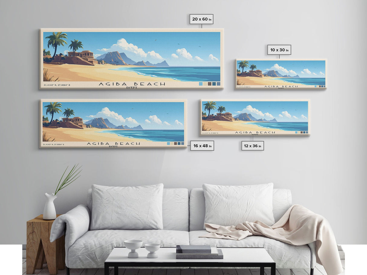 Agiba Beach, Egypt Panoramic Print, Vacation Gift, Egypt Wall Art, Beach Painting, Beach Decor, Beach Or Lakehouse Art