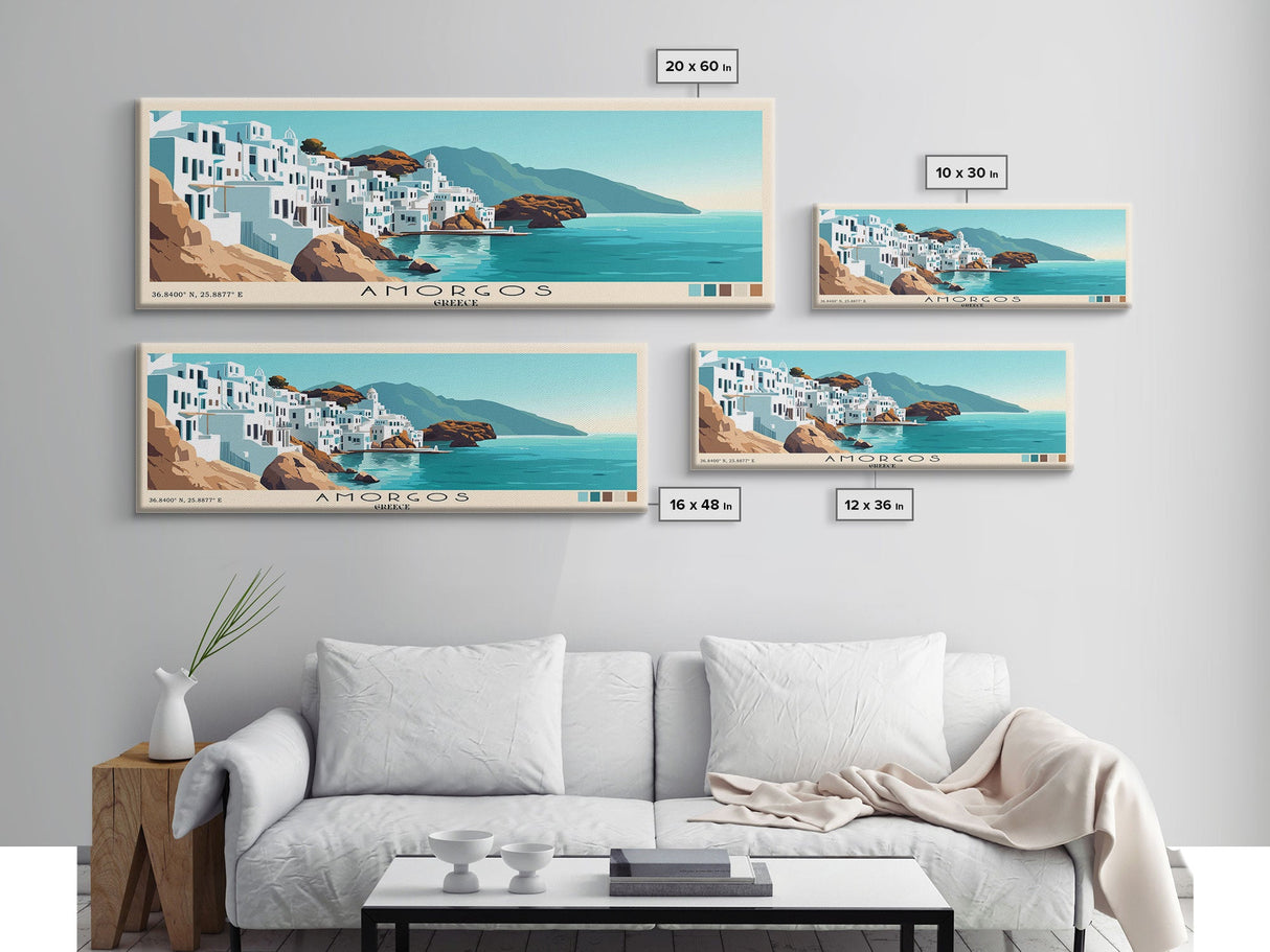 Amorgos, Greece Panoramic Print, Vacation Gift, Greece Wall Art, Beach Painting, Beach Decor, Large Wall Art, Wood Frame Art