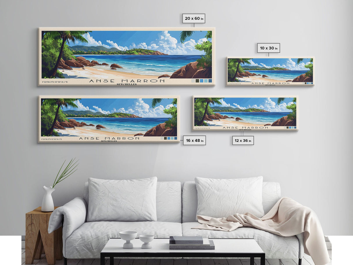 Anse Marron, Seychelles Panoramic Print, Vacation Gift, Seychelles Wall Art, Beach Painting, Beach Decor, Large Wall Art, Wood Frame Art