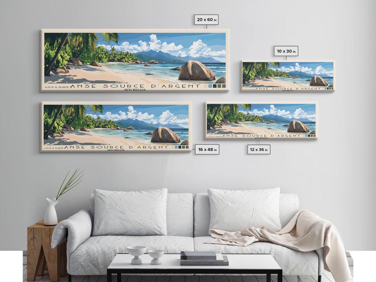 Anse Source d’Argent, Seychelles Panoramic Print, Vacation Gift, Seychelles Wall Art, Vacation Wall Art, Vacatation Memories, Beach Decor, Beach Or Lakehouse Art