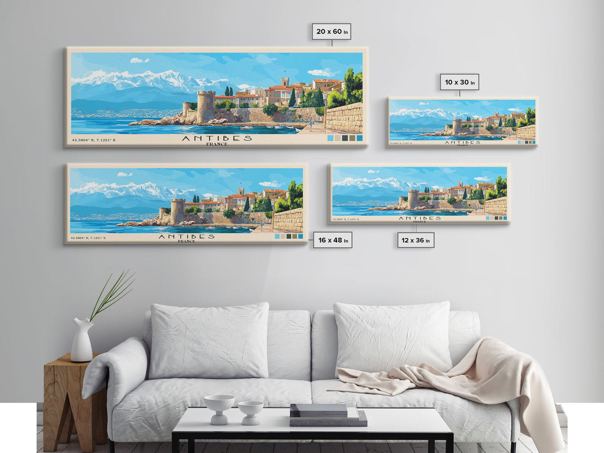 Antibes, France Panoramic Beach Print, Vacation Gift, France Wall Art, Beach Painting, Beach Decor, Beach Painting