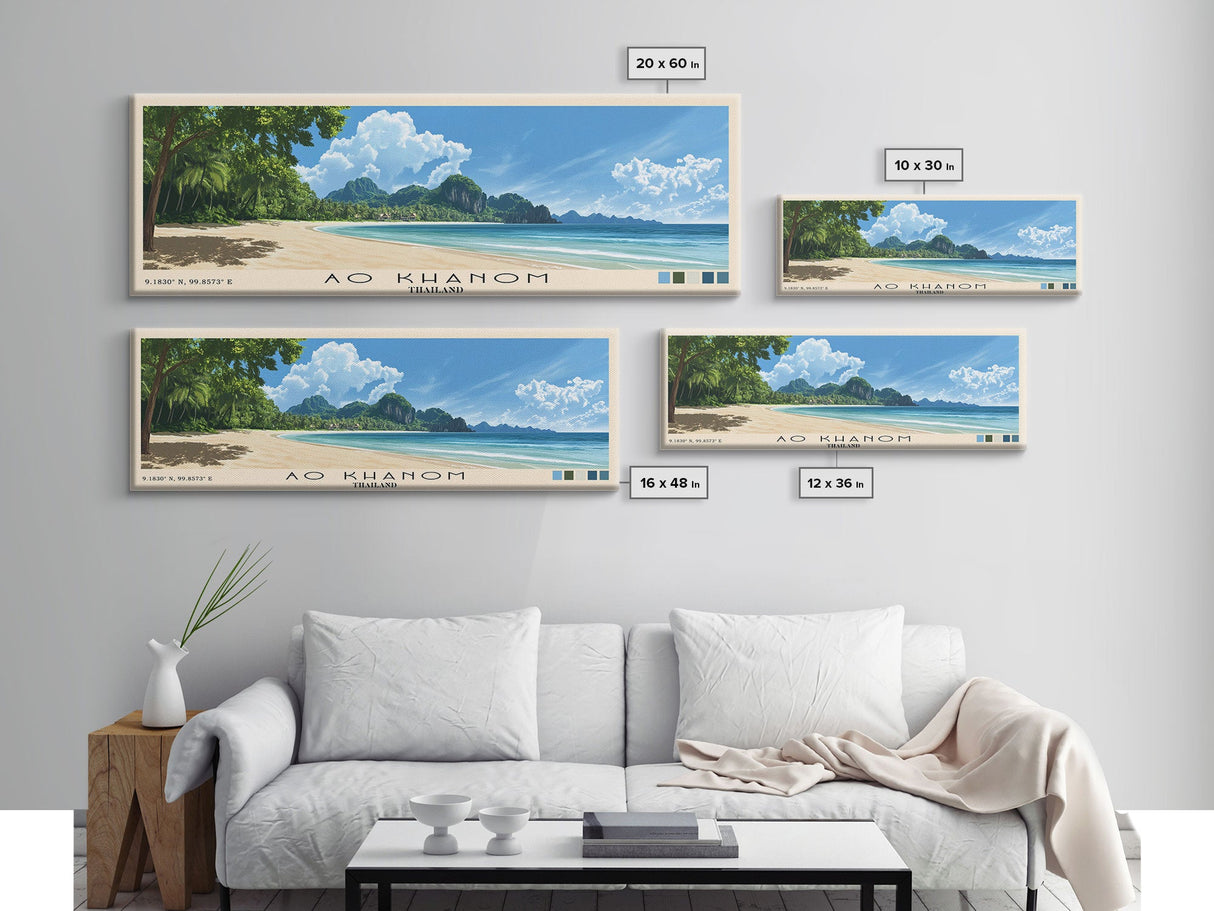 Ao Khanom, Thailand Panoramic Beach Print, Vacation Gift, Thailand Wall Art, Framed Canvas Print, Framed Beach Painting