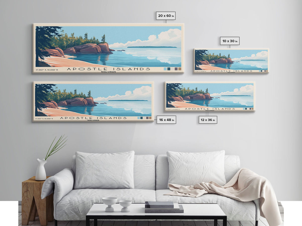 Apostle Islands, Wisconsin Panoramic Beach Print, Vacation Gift, Wisconsin Wall Art, Beach Painting, Beach Decor, Beach Painting