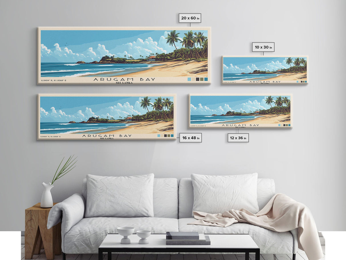 Arugam Bay, Sri Lanka Panoramic Beach Print, Vacation Gift, Sri Lanka Wall Art, Framed Canvas Print, Framed Beach Painting