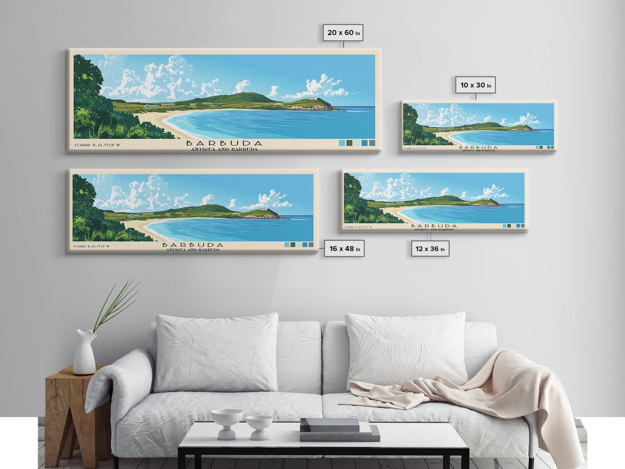 Barbuda, Antigua and Barbuda Panoramic Beach Print, Vacation Gift, Antigua and Barbuda Wall Art, Beach Painting, Beach Decor, Beach Painting