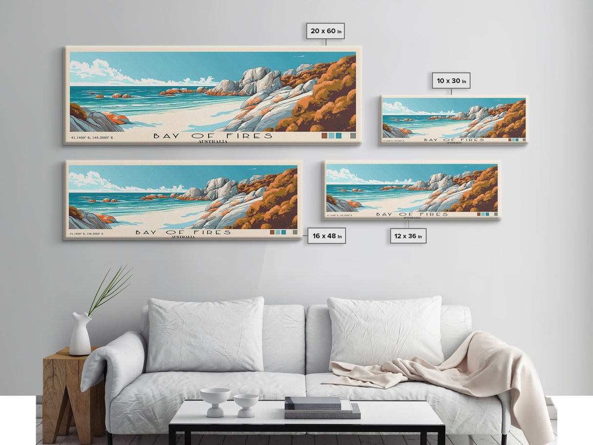 Bay of Fires, Australia Panoramic Print, Vacation Gift, Australia Wall Art, Beach Painting, Beach Decor, Large Wall Art, Wood Frame Art