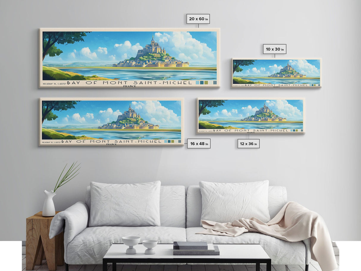 Bay of Mont Saint-Michel, France Panoramic Beach Print, Vacation Gift, France Wall Art, Framed Canvas Print, Framed Beach Painting