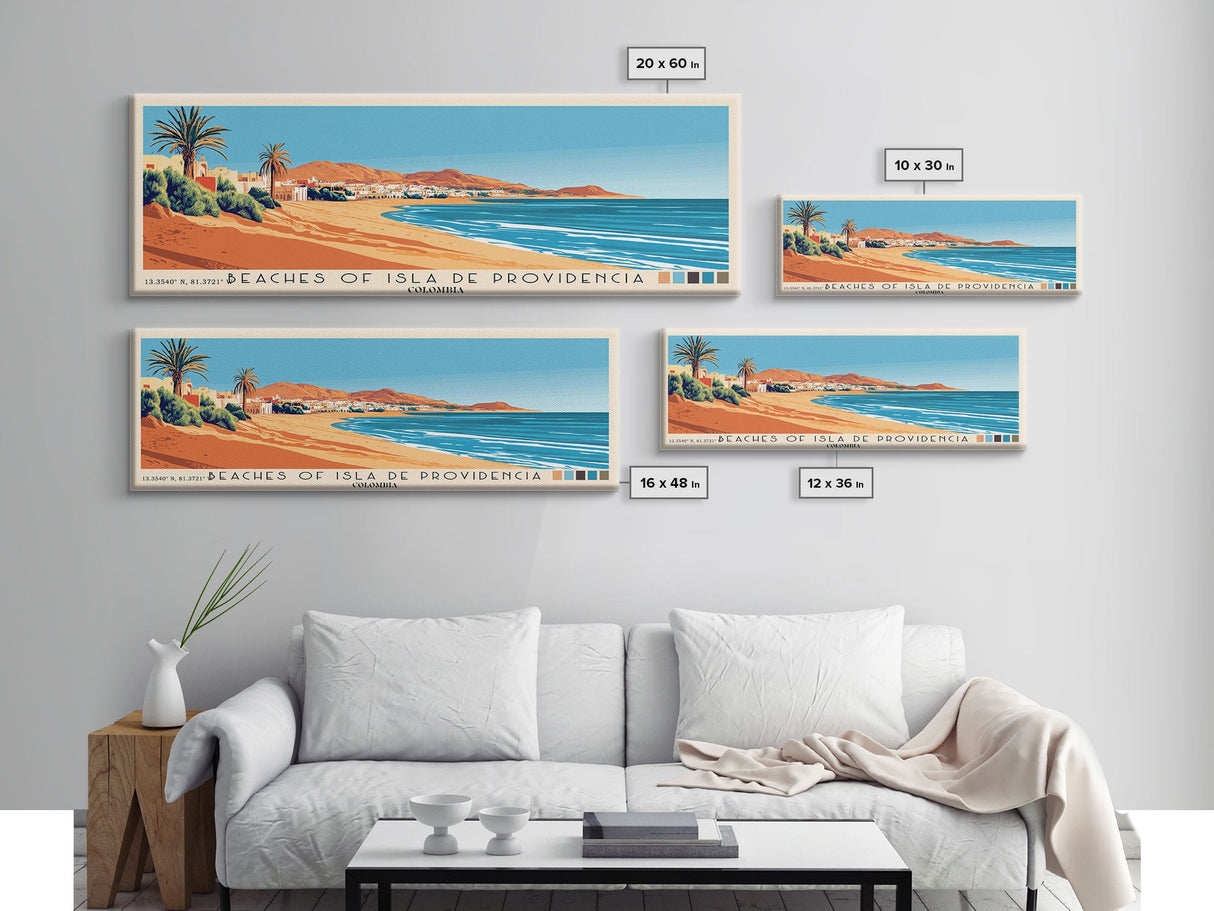 Beaches of Isla de Providencia, Colombia Panoramic Print, Vacation Gift, Colombia Wall Art, Beach Painting, Beach Decor, Large Wall Art, Wood Frame Art