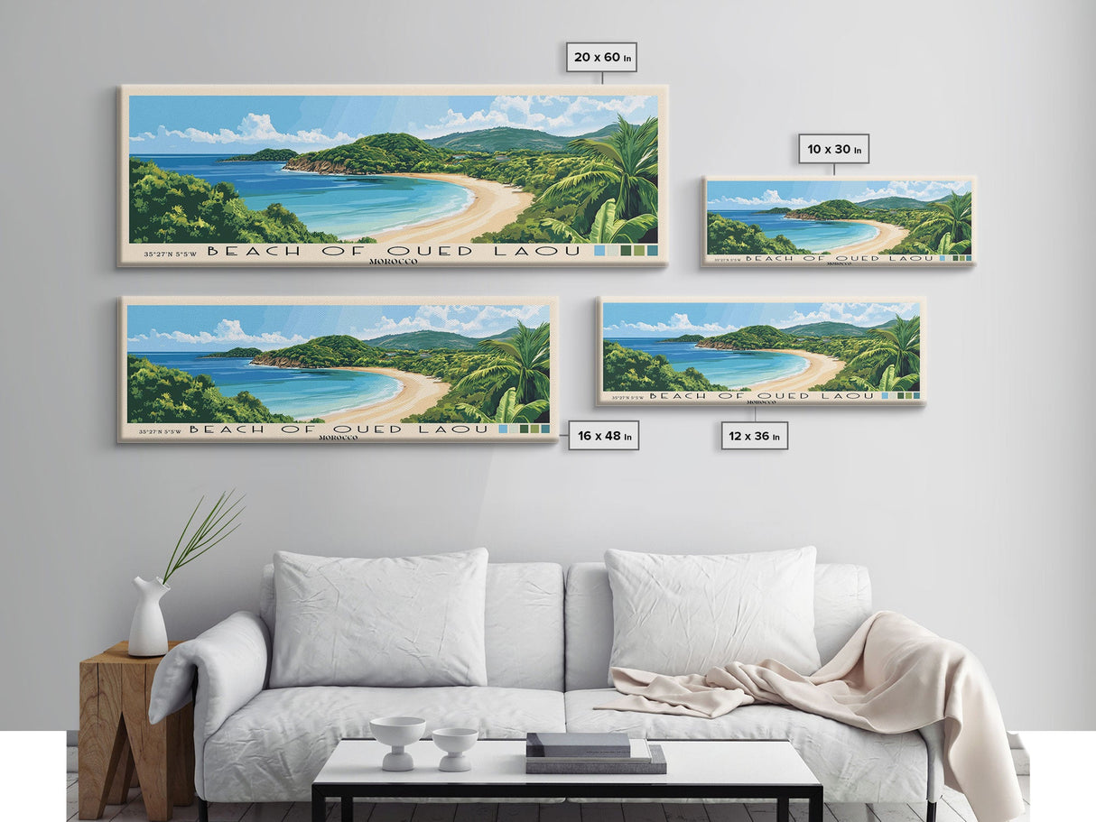 Beach of Oued Laou, Morocco Panoramic Print, Vacation Gift, Morocco Wall Art, Beach Painting, Beach Decor, Beach Or Lakehouse Art