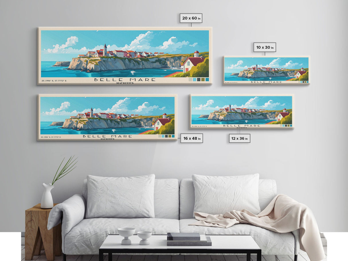 Belle Mare, Mauritius Panoramic Print, Vacation Gift, Mauritius Wall Art, Beach Painting, Beach Decor, Large Wall Art, Wood Frame Art