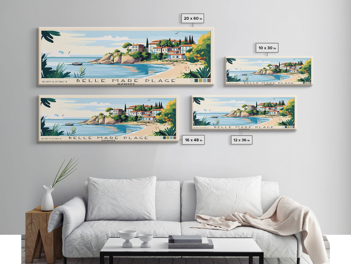 Belle Mare Plage, Mauritius Panoramic Beach Print, Vacation Gift, Mauritius Wall Art, Framed Canvas Print, Framed Beach Painting