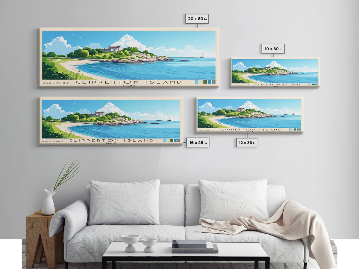 Clipperton Island, France Panoramic Print, Vacation Gift, France Wall Art, Beach Painting, Beach Decor, Large Wall Art, Wood Frame Art