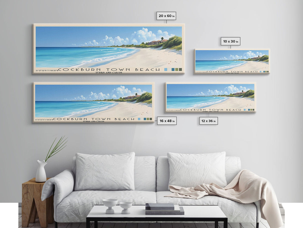 Cockburn Town Beach, Turks and Caicos Panoramic Beach Print, Vacation Gift, Turks and Caicos Wall Art, Beach Painting, Beach Decor, Beach Painting