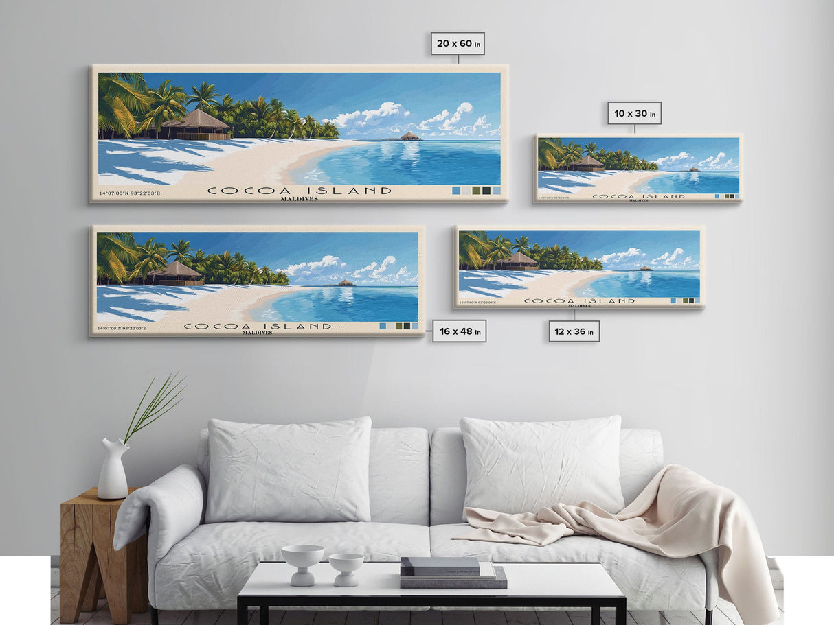 Cocoa Island, Maldives Panoramic Print, Vacation Gift, Maldives Wall Art, Beach Painting, Beach Decor, Large Wall Art, Wood Frame Art