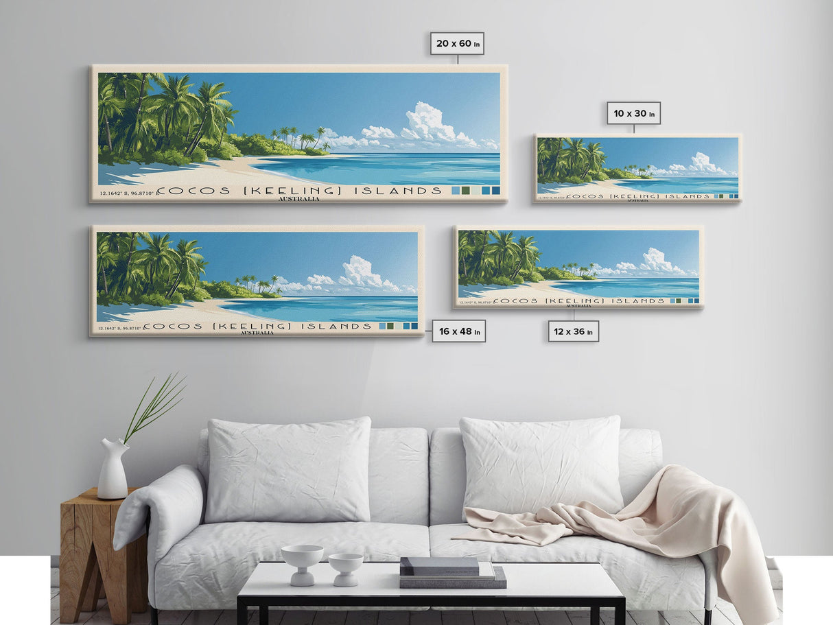 Cocos (Keeling) Islands, Australia Panoramic Beach Print, Vacation Gift, Australia Wall Art, Framed Canvas Print, Framed Beach Painting