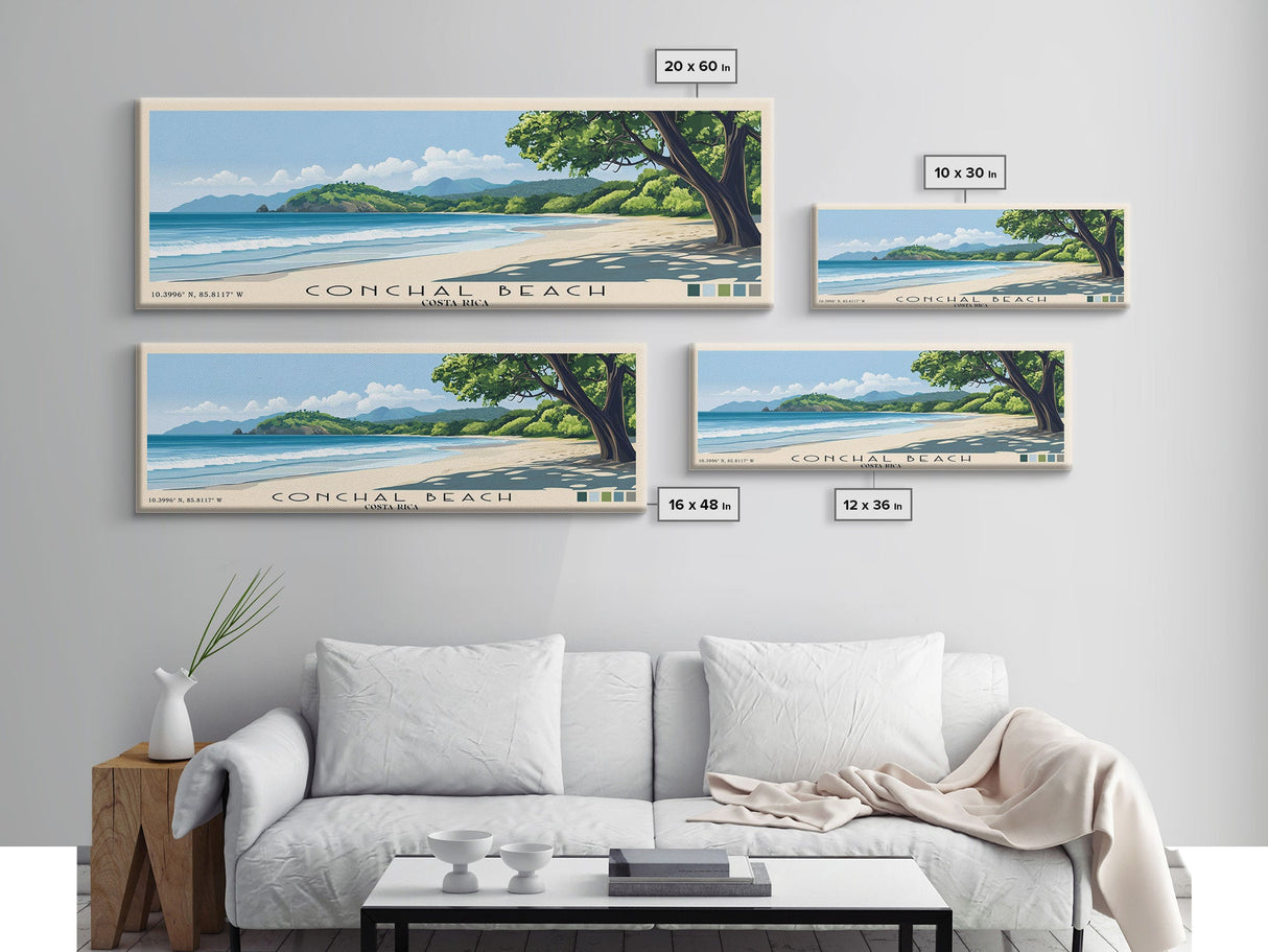 Conchal Beach, Costa Rica Panoramic Print, Vacation Gift, Costa Rica Wall Art, Beach Painting, Beach Decor, Large Wall Art, Wood Frame Art