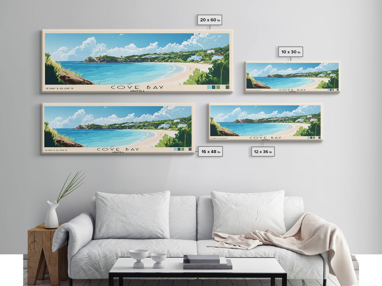 Cove Bay, Anguila Panoramic Beach Print, Vacation Gift, Anguila Wall Art, Framed Canvas Print, Framed Beach Painting