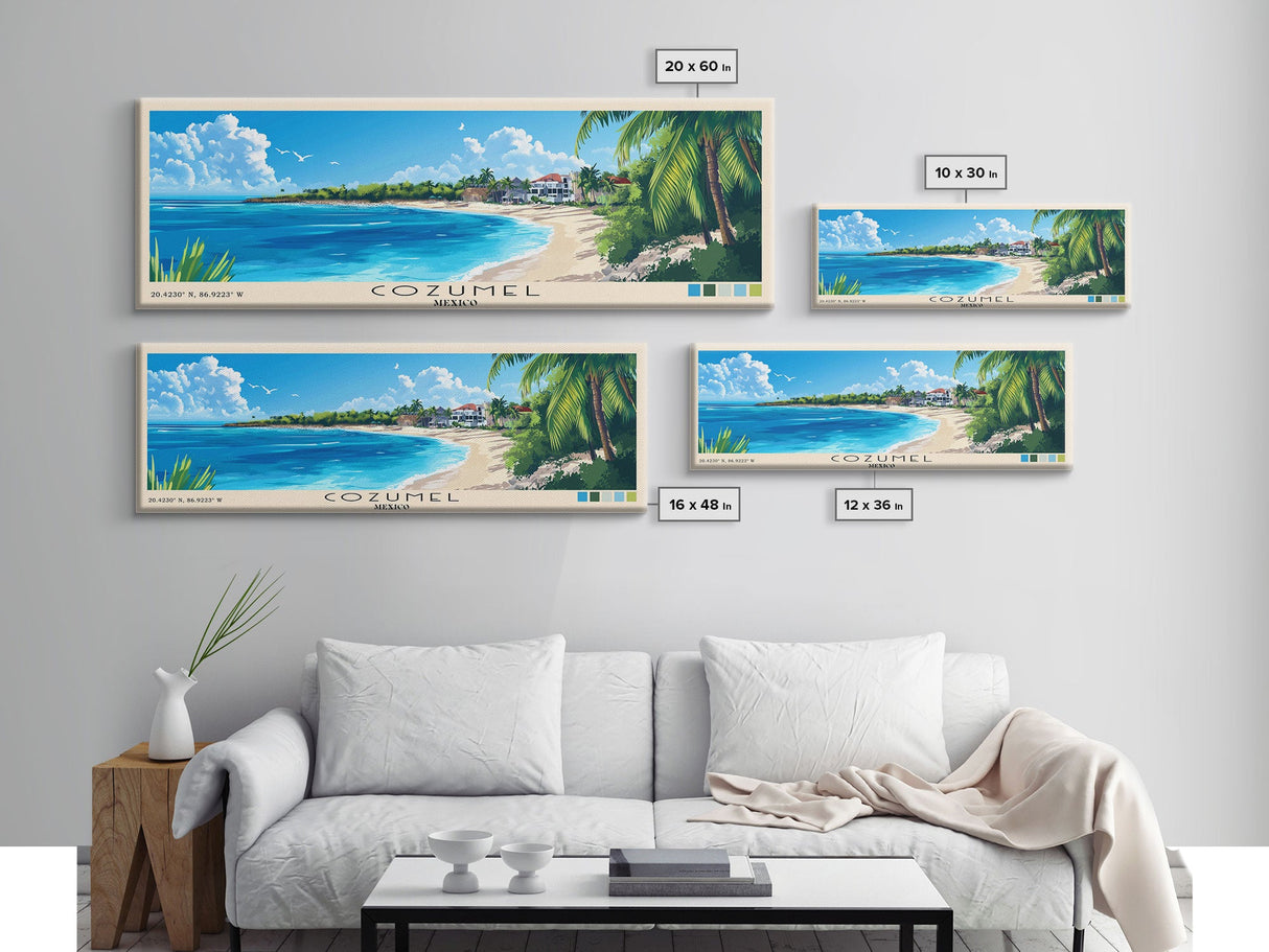 Cozumel, Mexico Panoramic Print, Vacation Gift, Mexico Wall Art, Beach Painting, Beach Decor, Beach Or Lakehouse Art