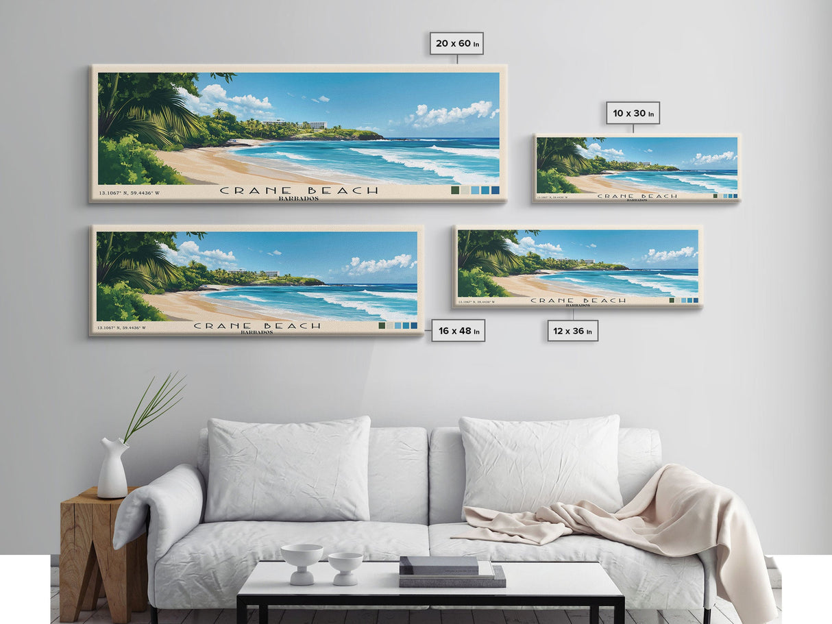 Crane Beach, Barbados Panoramic Beach Print, Vacation Gift, Barbados Wall Art, Beach Painting, Beach Decor, Beach Painting