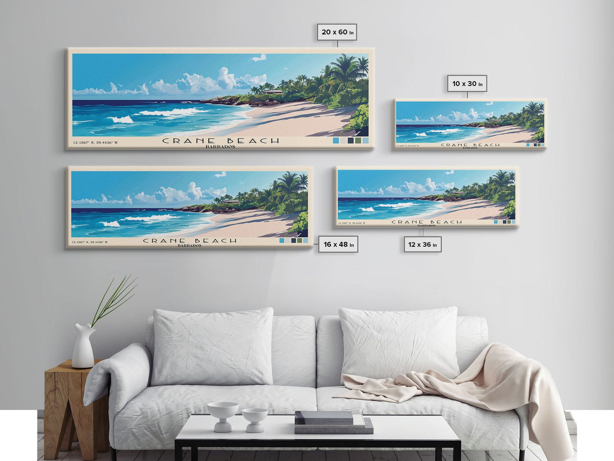 Crane Beach, Barbados Panoramic Print, Vacation Gift, Barbados Wall Art, Beach Painting, Beach Decor, Large Wall Art, Wood Frame Art