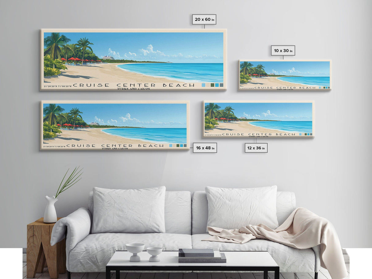 Cruise Center Beach, Turks and Caicos Panoramic Print, Vacation Gift, Turks and Caicos Wall Art, Beach Painting, Beach Decor, Beach Or Lakehouse Art