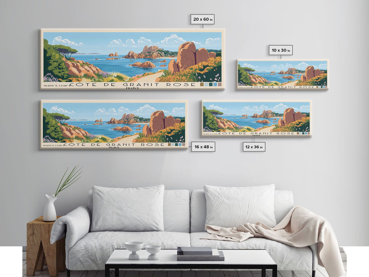 Côte de Granit Rose, France Panoramic Beach Print, Vacation Gift, France Wall Art, Beach Painting, Beach Decor, Beach Painting