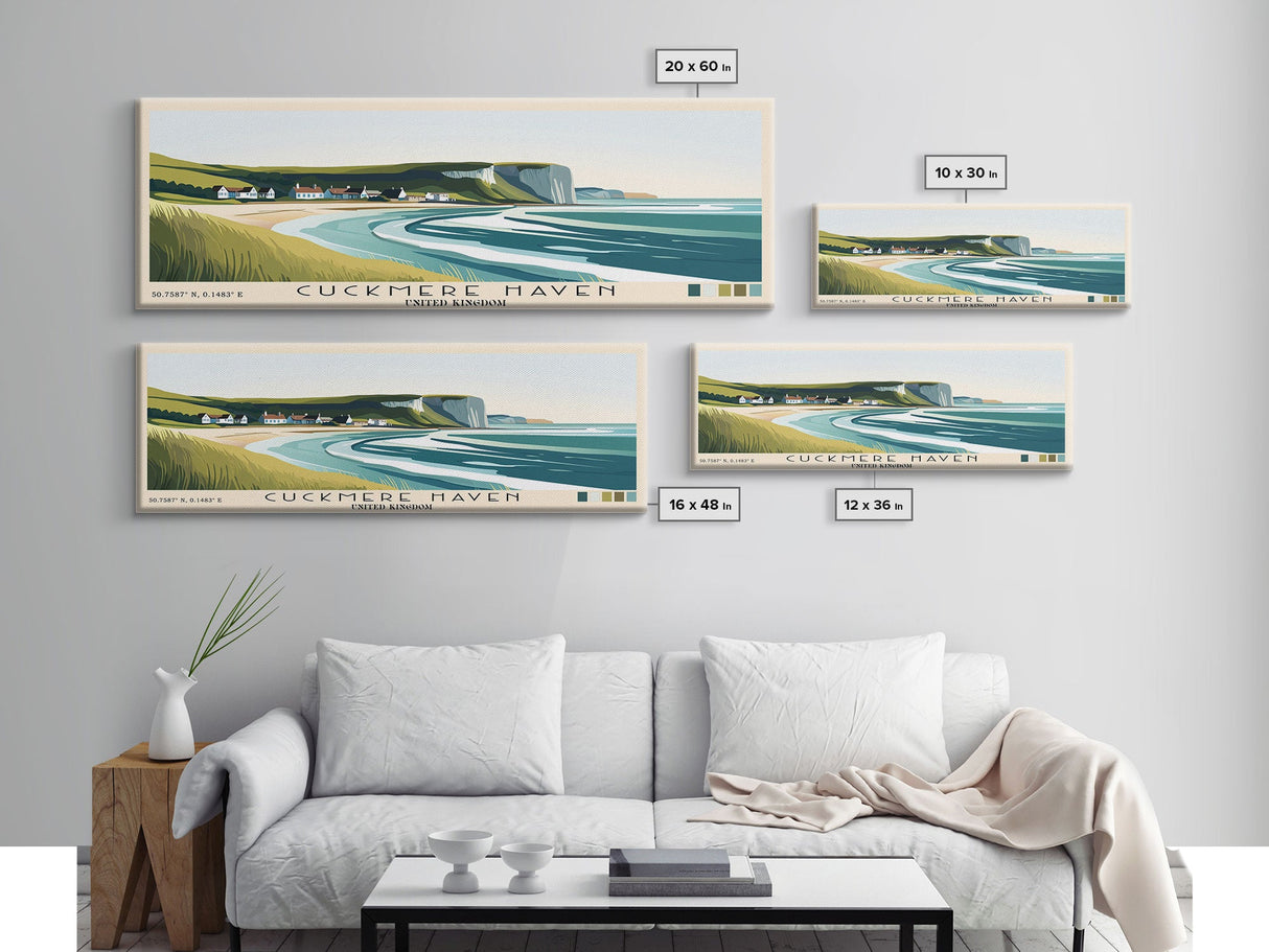 Cuckmere Haven, United Kingdom Panoramic Beach Print, Vacation Gift, United Kingdom Wall Art, Framed Canvas Print, Framed Beach Painting