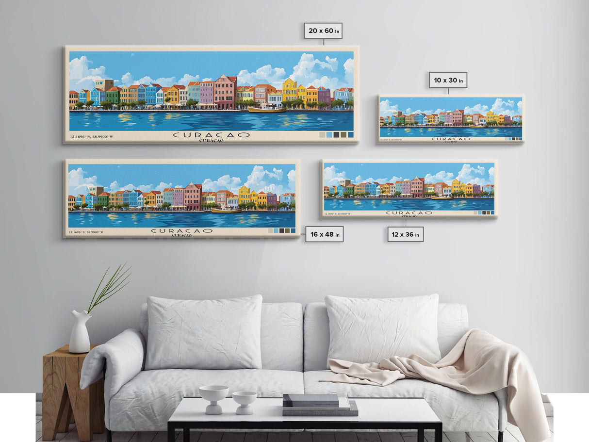 Curacao, Curacao Panoramic Print, Vacation Gift, Curacao Wall Art, Beach Painting, Beach Decor, Beach Or Lakehouse Art