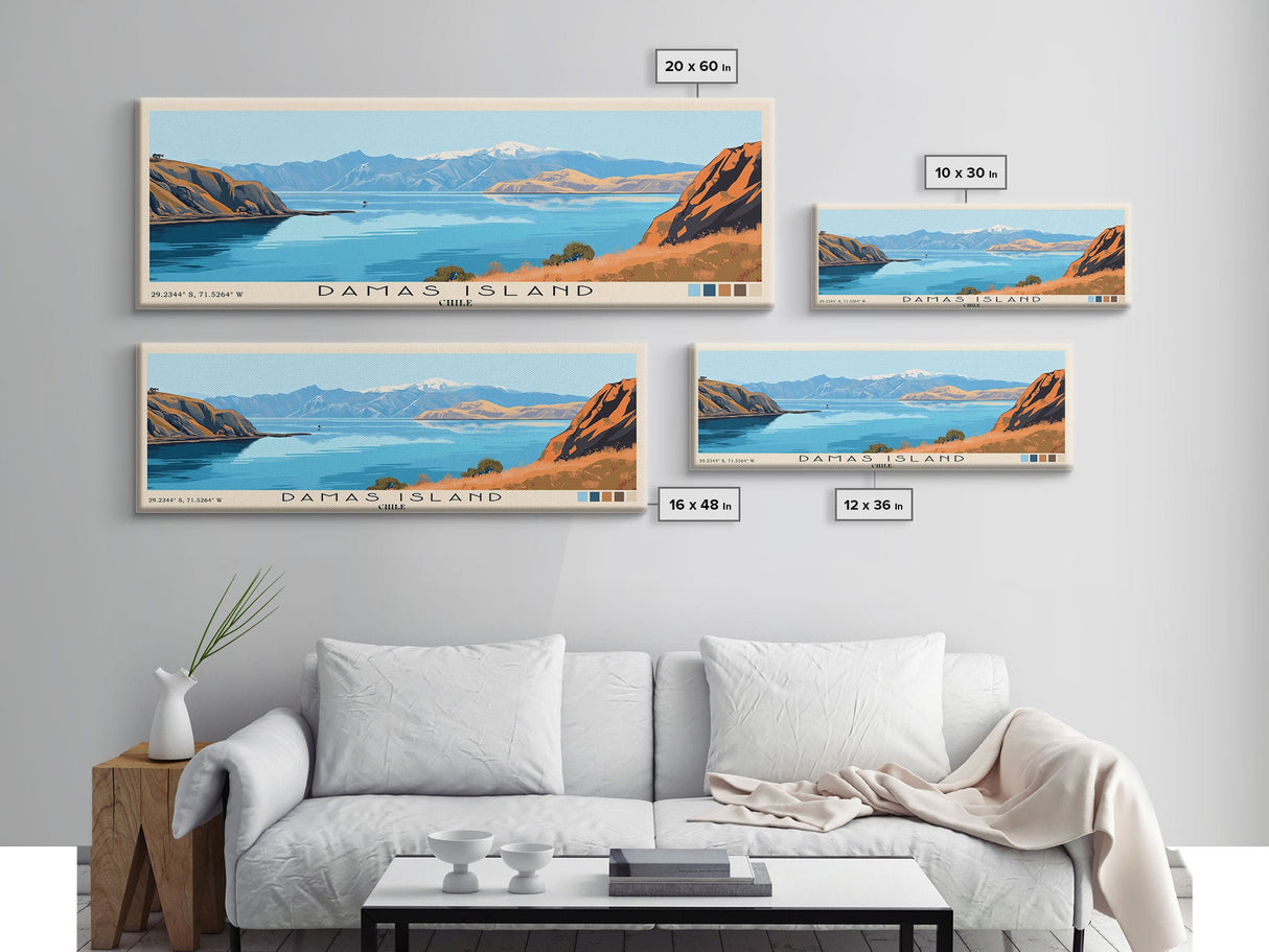 Damas Island, Chile Panoramic Print, Vacation Gift, Chile Wall Art, Beach Painting, Beach Decor, Large Wall Art, Wood Frame Art