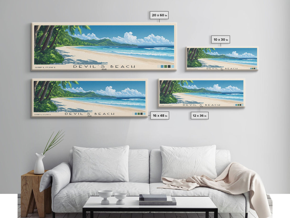 Devil’s Beach, Fiji Panoramic Print, Vacation Gift, Fiji Wall Art, Beach Painting, Beach Decor, Beach Or Lakehouse Art