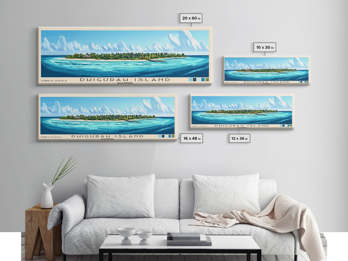 Dhigurah Island, Maldives Panoramic Beach Print, Vacation Gift, Maldives Wall Art, Beach Painting, Beach Decor, Beach Painting