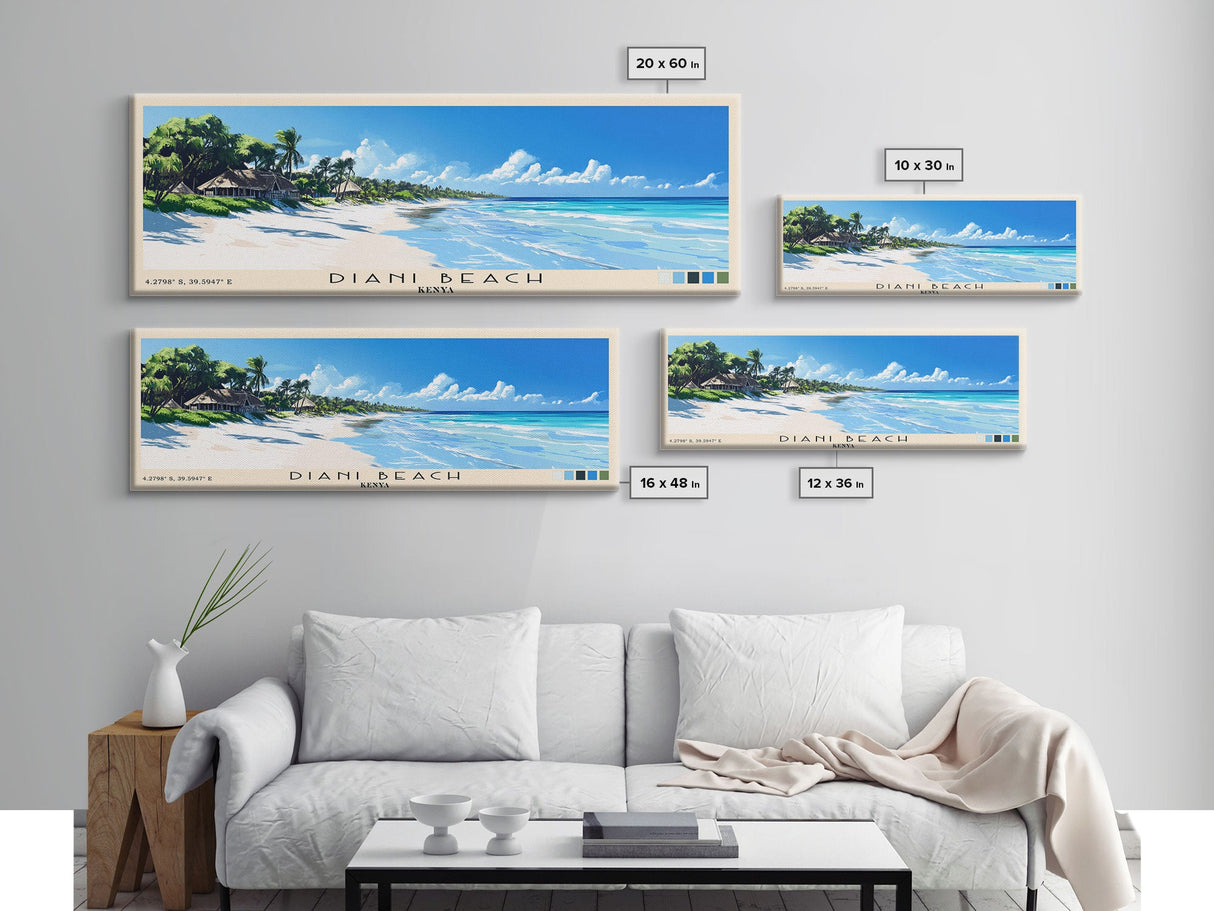 Diani Beach, Kenya Panoramic Beach Print, Vacation Gift, Kenya Wall Art, Framed Canvas Print, Framed Beach Painting