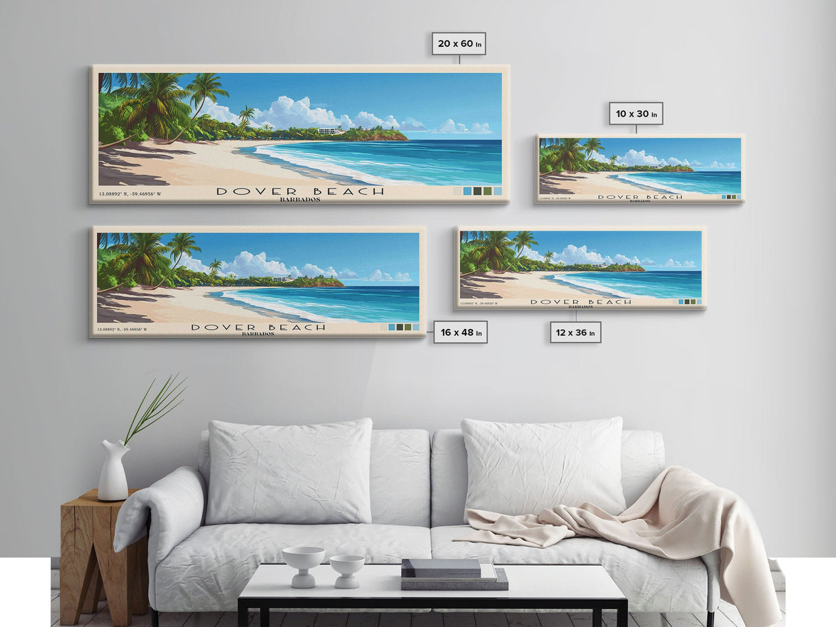 Dover Beach, Barbados Panoramic Print, Vacation Gift, Barbados Wall Art, Beach Painting, Beach Decor, Large Wall Art, Wood Frame Art