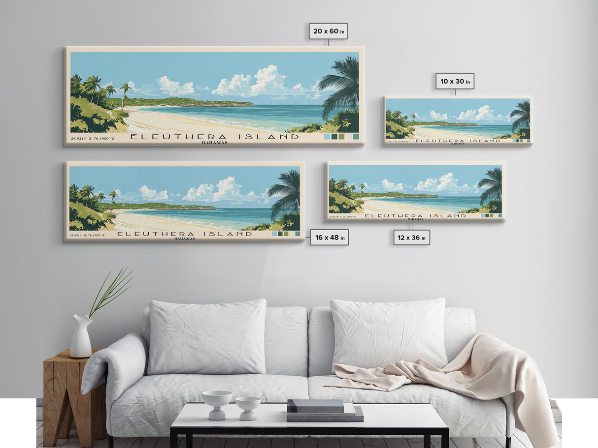 Eleuthera Island, Bahamas Panoramic Beach Print, Vacation Gift, Bahamas Wall Art, Beach Painting, Beach Decor, Beach Painting