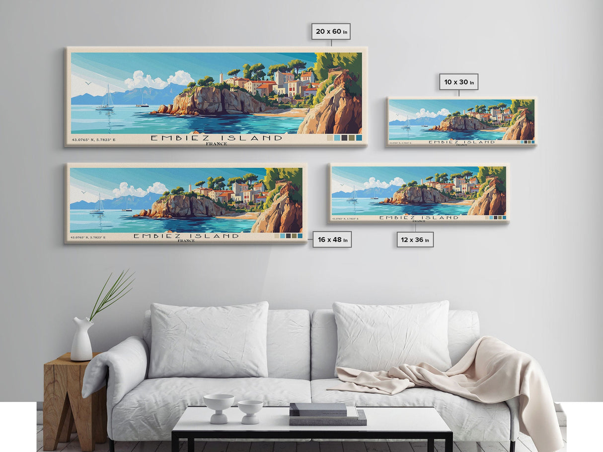 Embiez Island, France Panoramic Print, Vacation Gift, France Wall Art, Beach Painting, Beach Decor, Large Wall Art, Wood Frame Art