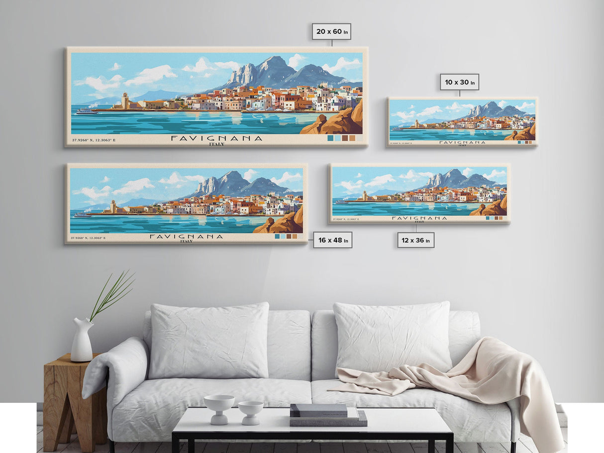 Favignana, Italy Panoramic Print, Vacation Gift, Italy Wall Art, Beach Painting, Beach Decor, Large Wall Art, Wood Frame Art