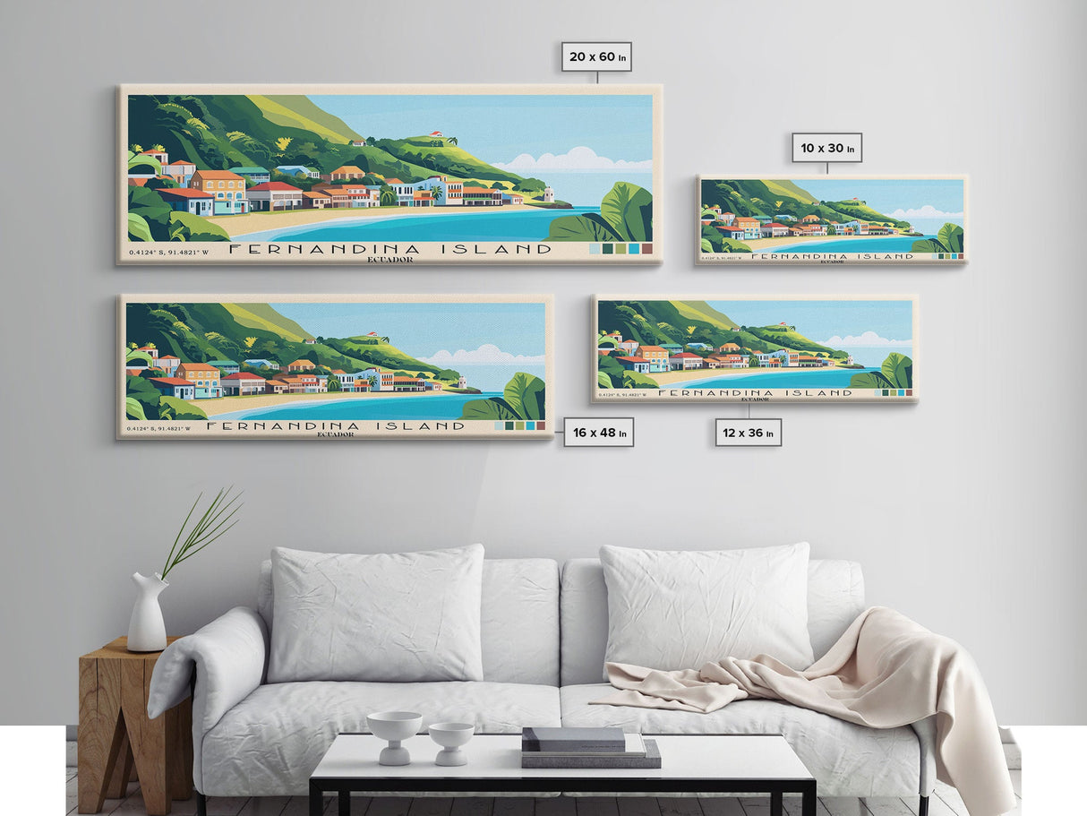 Fernandina Island, Ecuador Panoramic Beach Print, Vacation Gift, Ecuador Wall Art, Framed Canvas Print, Framed Beach Painting