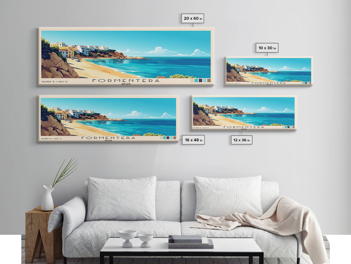 Formentera, Spain Panoramic Beach Print, Vacation Gift, Spain Wall Art, Beach Painting, Beach Decor, Beach Painting