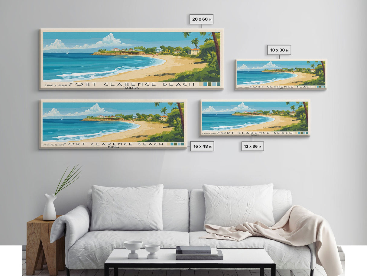 Fort Clarence Beach, Jamaica Panoramic Print, Vacation Gift, Jamaica Wall Art, Beach Painting, Beach Decor, Large Wall Art, Wood Frame Art