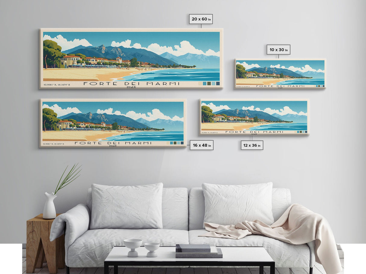 Forte dei Marmi, Italy Panoramic Beach Print, Vacation Gift, Italy Wall Art, Framed Canvas Print, Framed Beach Painting