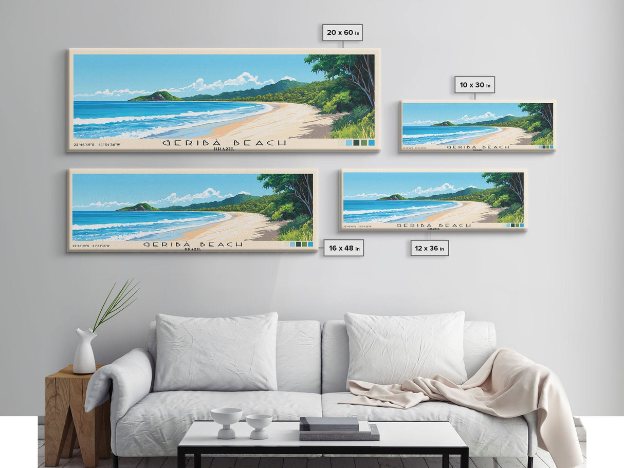 Geribá Beach, Brazil Panoramic Beach Print, Vacation Gift, Brazil Wall Art, Framed Canvas Print, Framed Beach Painting