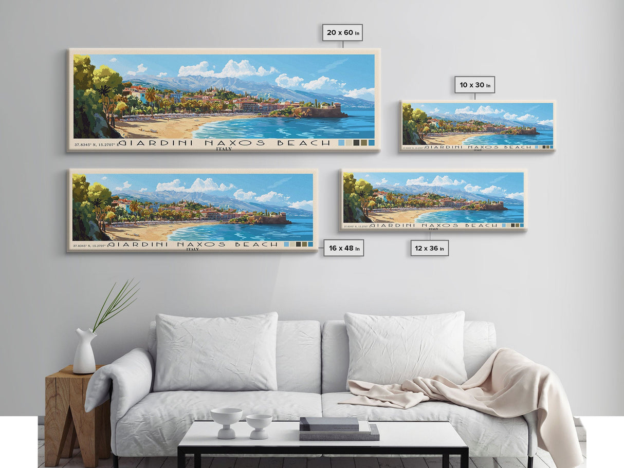 Giardini naxos beach, Italy Panoramic Print, Vacation Gift, Italy Wall Art, Beach Painting, Beach Decor, Beach Or Lakehouse Art