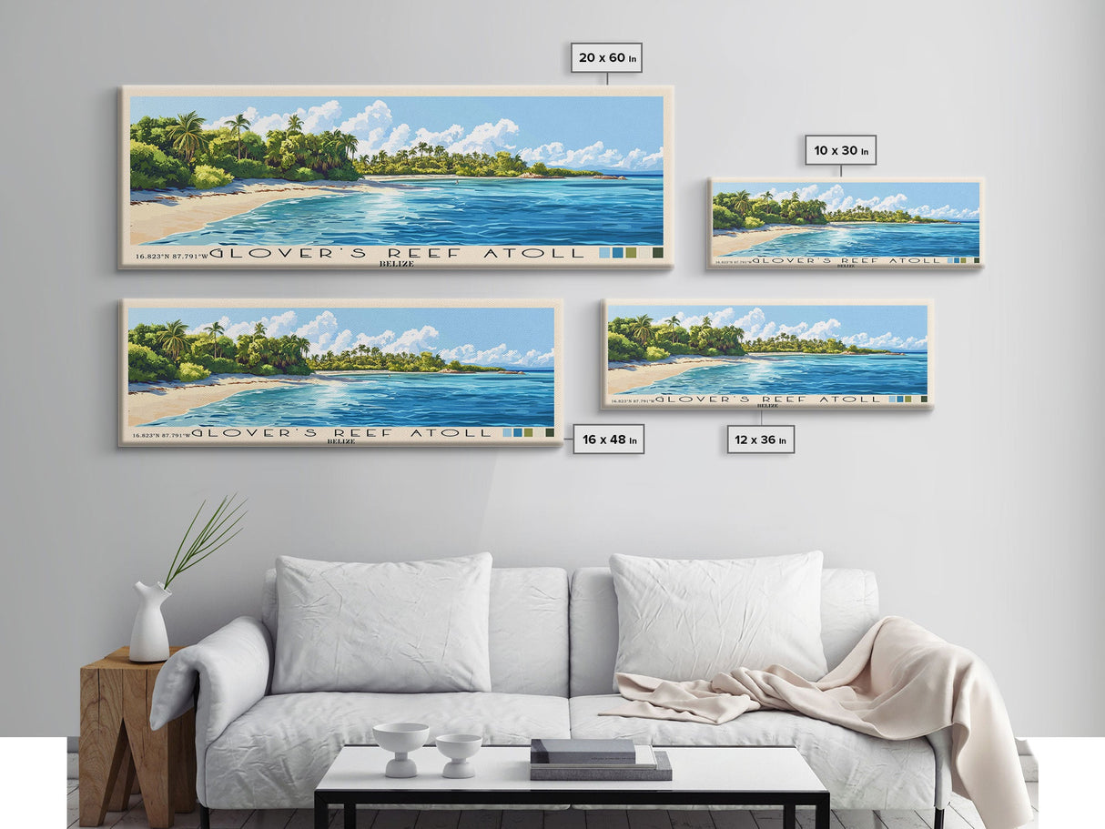 Glover’s Reef Atoll, Belize Panoramic Print, Vacation Gift, Belize Wall Art, Beach Painting, Beach Decor, Beach Or Lakehouse Art