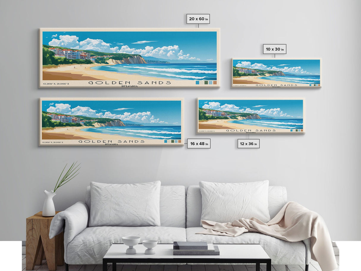 Golden Sands, Bulgaria Panoramic Print, Vacation Gift, Bulgaria Wall Art, Beach Painting, Beach Decor, Large Wall Art, Wood Frame Art