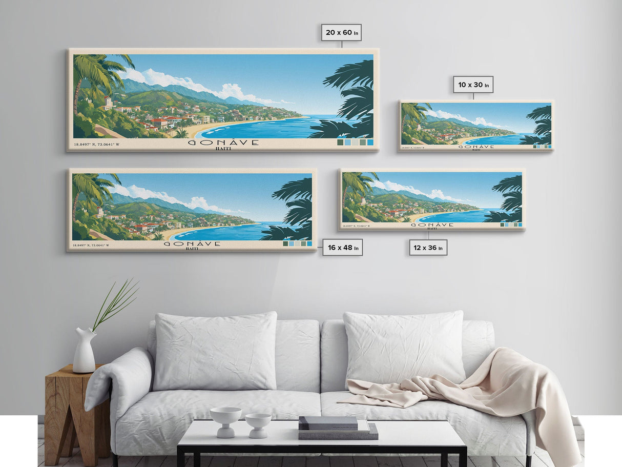 Gonâve, Haiti Panoramic Beach Print, Vacation Gift, Haiti Wall Art, Framed Canvas Print, Framed Beach Painting